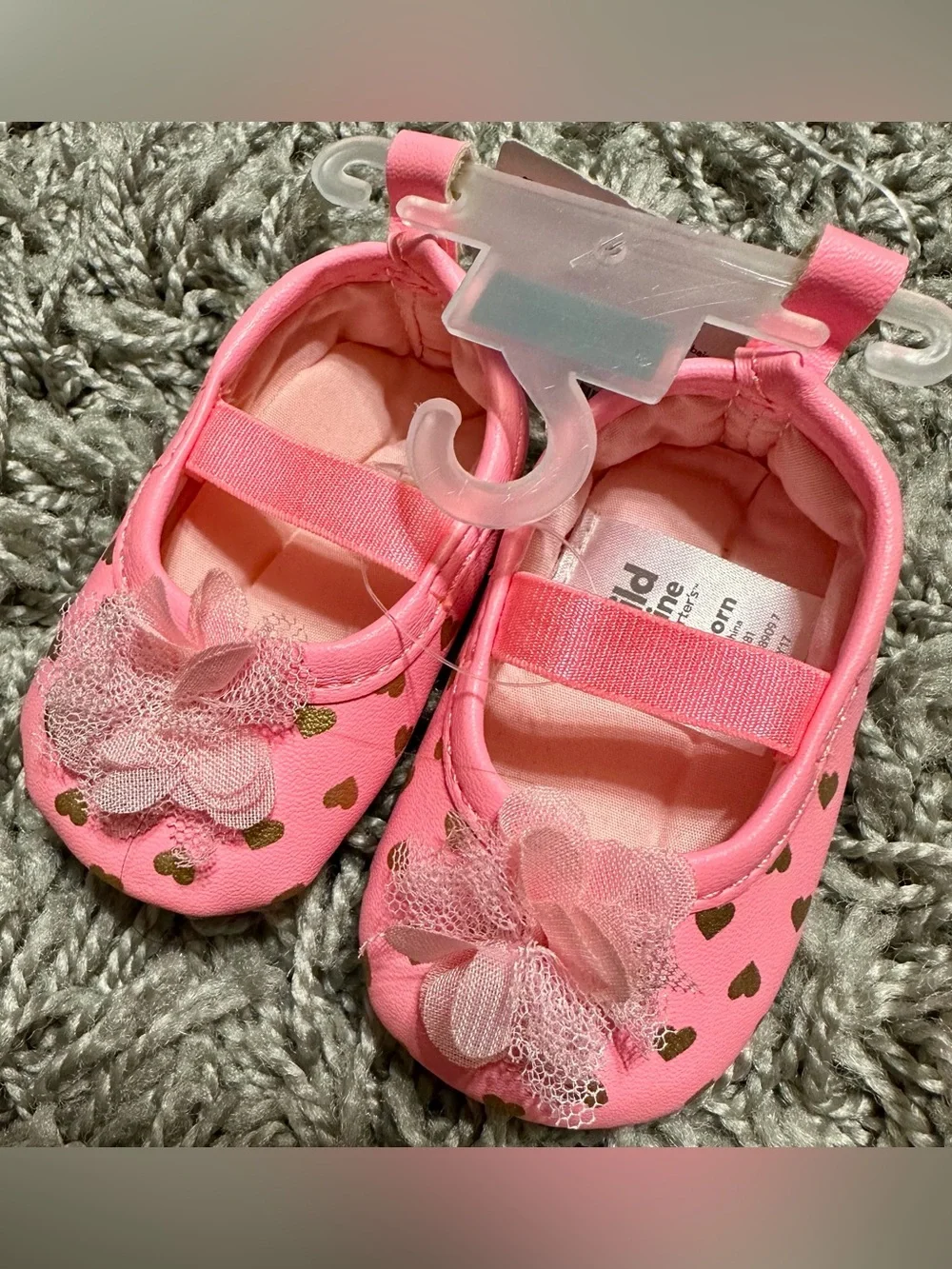 Carter's Pink Baby Ballet Flats with Gold Heart Detail